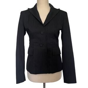 Y2K Anne Klein Pinstripe Womens Blazer Sz OP Gray Career Quiet Luxury Academia